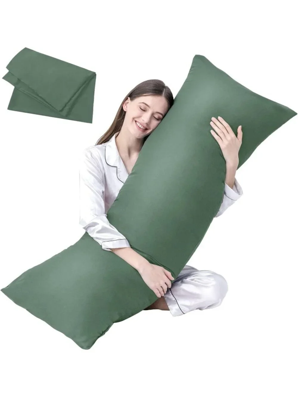 〽️Luxury Full Body Insert Fiber Cover Soft Long Bed Pillow Sage Green 20x54 inch